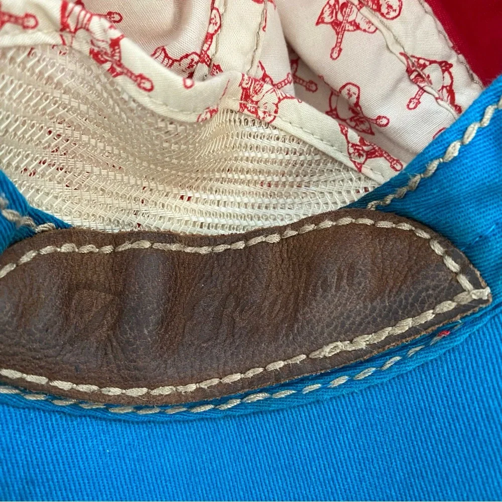 True Religion VTG The Buddha Red and Leather Distressed Hat Y2K Red Blue RARE‎